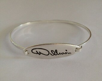 Memorial Jewelry SIlver Bracelet - From Writing you provide to me NEW SHAPE - Longer and Narrower- Made to order
