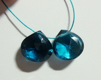 Genuine London Blue Topaz Mirco Faceted Heart Briolette, AAA, 8-8.5mm, 2 pcs
