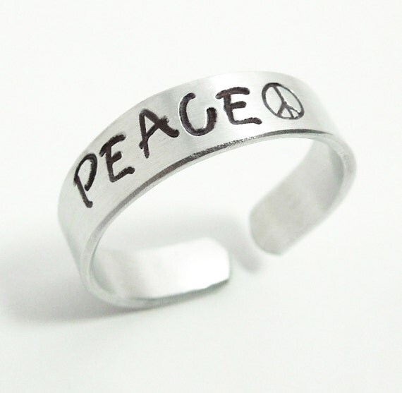 Hand stamped peace ring peace sign ring Jewelry by belvidesigns