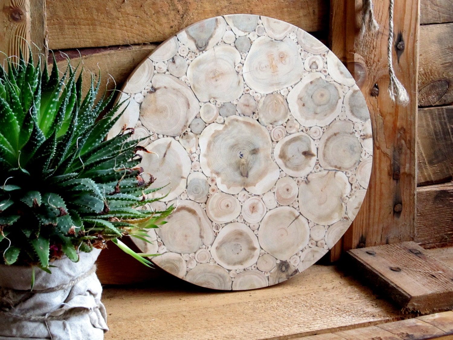 Juniper Wood Round Cutting Board Natural Handmade Breadboard