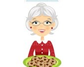 Grandma with Cookie Plate Character Illustration, Illustration of Grandmother with Cookies, Christmas Grandma, Cartoon Granny Il_170x135