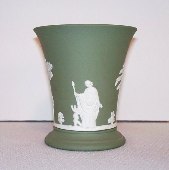Wedgwood Sage Green Jasperware Vase Item by SuesAntiqWonderland