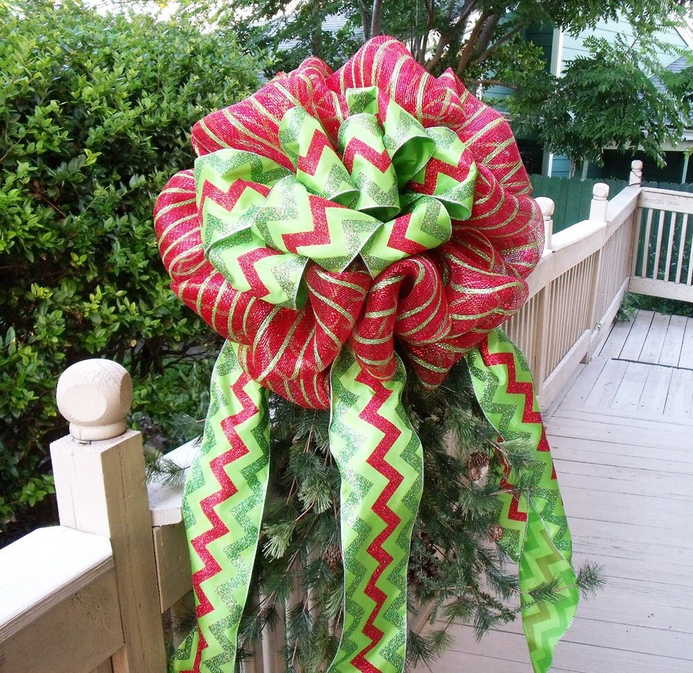 Chevron Christmas Tree Bow Topper Deco Mesh Topper Christmas