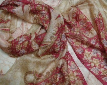 Beautiful Paisley/Floral Print Scarf, Recycled Sari Silk Scarf (20x68)