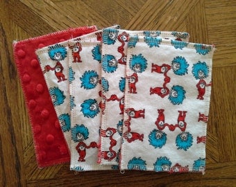 Kids Reusable Swipers - Dr. Seuss Thing 1 and Thing 2 Dimple Minky Hanky (set of 5)