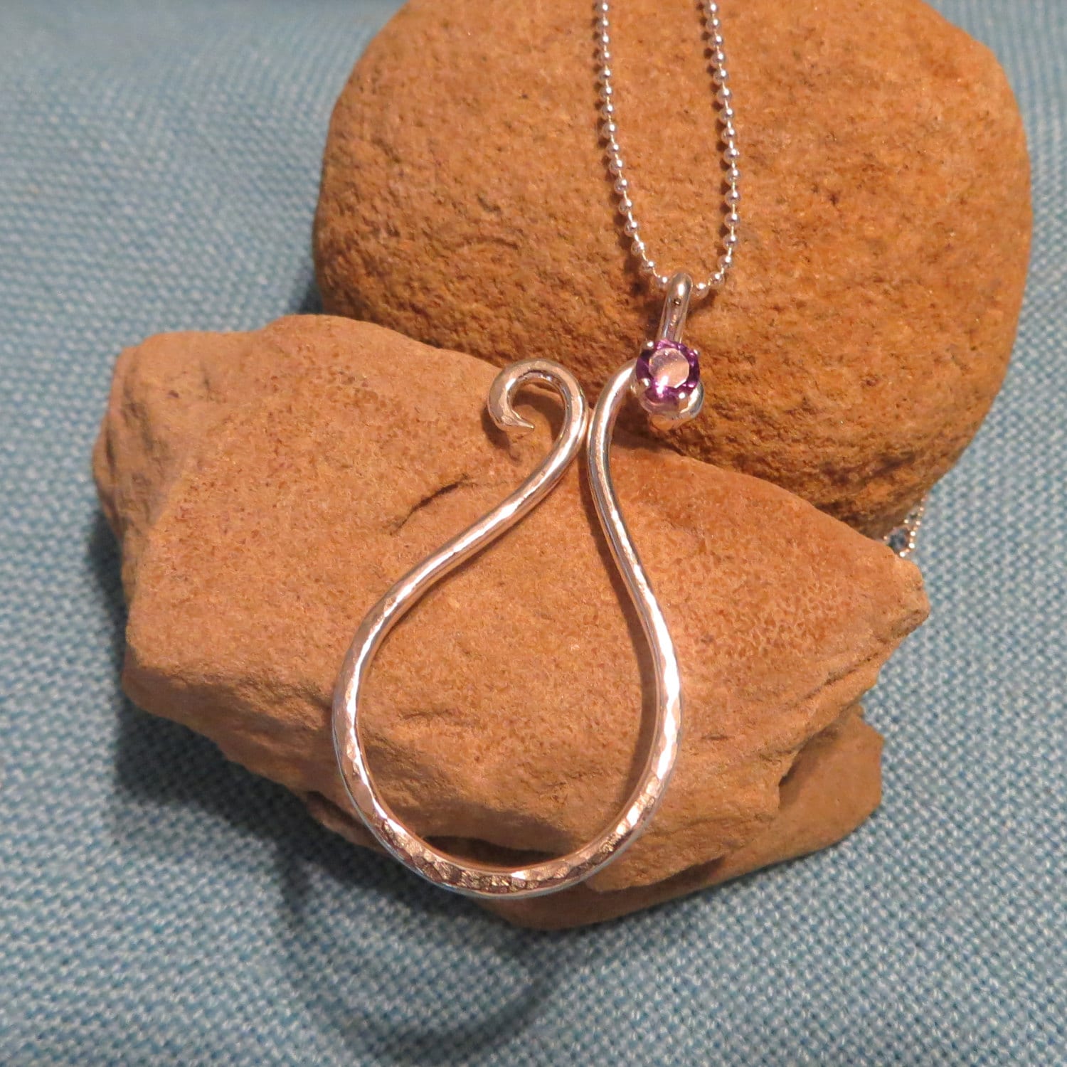 Amethyst Ring Holder Necklace Charm Pendant Sterling Silver