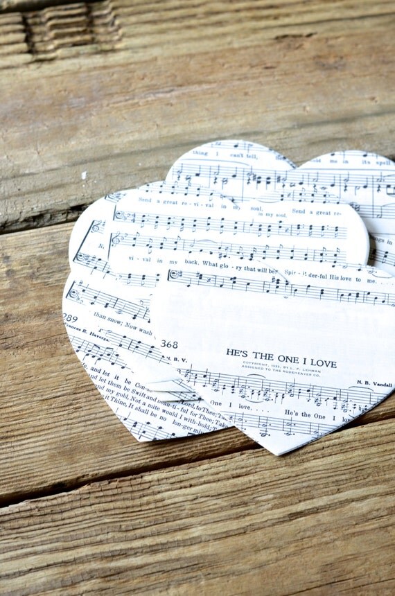 Items similar to Extra Large Vintage Music Heart Shapes, 10 pieces on Etsy