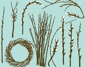 PussyWillow ClipArt - Tree Branch - Wreath Digital Graphic for Invitations, Wedding Annoucement Clip Art - Goat Willow - Easter Il_170x135