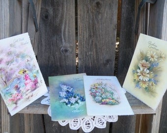 50% off this item, enter LOVE99 at checkout, V i n t a g e Set of 4, Greeting Cards, Variety, Ephemera, Birthday Card, Greeting