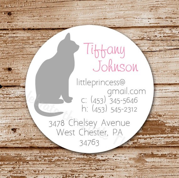 Set of 40 Cat Calling Cards | Personalized | Kitten, Kitty, Feline Silhouette | Cat Color Choices (Optional Storage Tin) Il_570xn