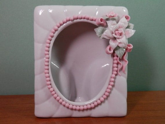 Small Porcelain Floral Photo Frame White & Pink Glazed by 2lewa