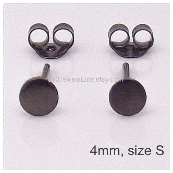 4mm Stud Earrings Black Gold over Sterling Silver For Men