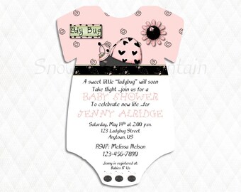 Pink Ladybug Baby Girl Onesie Die C ut Baby Shower Invitations- GIRL ...
