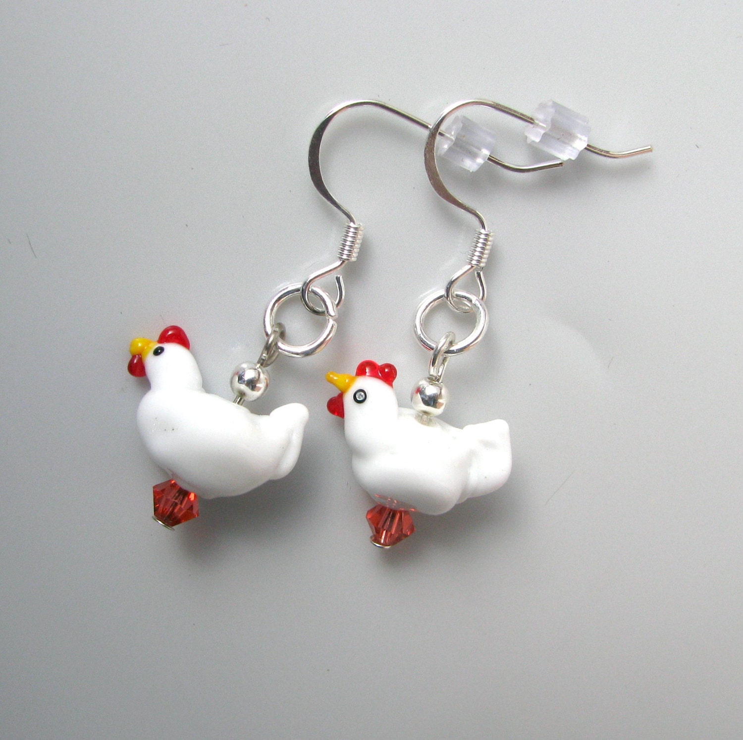 Little White Chickens Earrings my handmade lampwork beads with