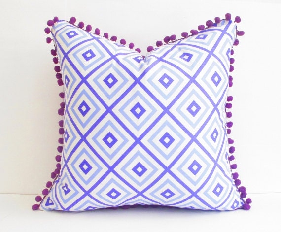 fringe pom pom pillow cushion Preppy bed for Bohemian purple Lavender pillow, decor, Purple