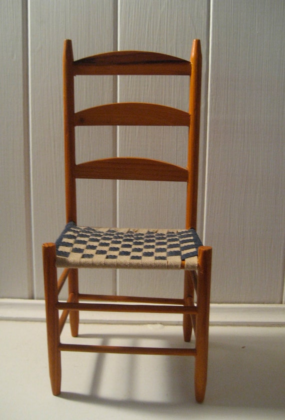 vintage handmade dollsized Shaker style chair with woven seat