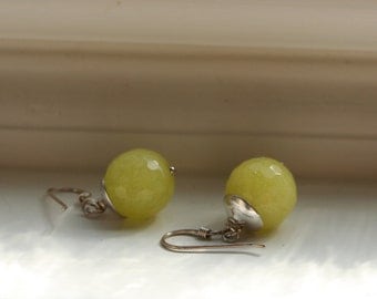 Elegant Romantic Yellow Jade Sterling Silver Dangle Earrings