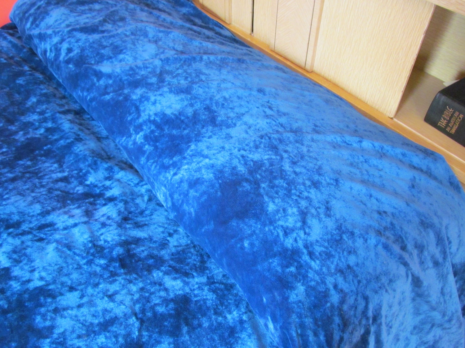 Vintage Bedspread Royal Blue Crushed Velvet Full or Queen Size
