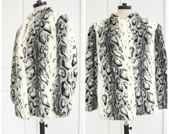 Leopard Fur Coat Faux Fur Jacket Snow Leopard Medium Large Club Kid Glam