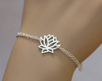 Sterling silver Lotus bracelet,Lotus jewelry,Yoga bracelet,skinny bracelet,Everyday jewelry,Bridesmaid gifts,friendship gift,Wedding Jewelry