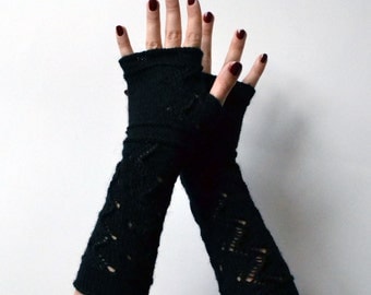 Long Colorful Fingerless gloves Hand-knit Fingerless by lyralyra