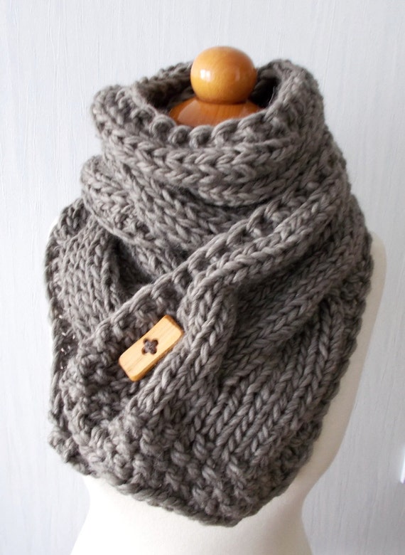 Chunky Scarf Handknit Big Cowl Extra Thick Cabled Soft in