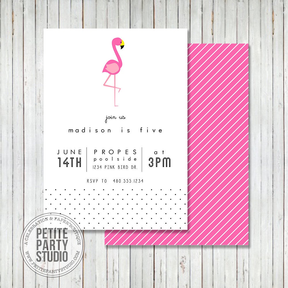 Pink Flamingo Theme Printable Birthday Party Invitation or