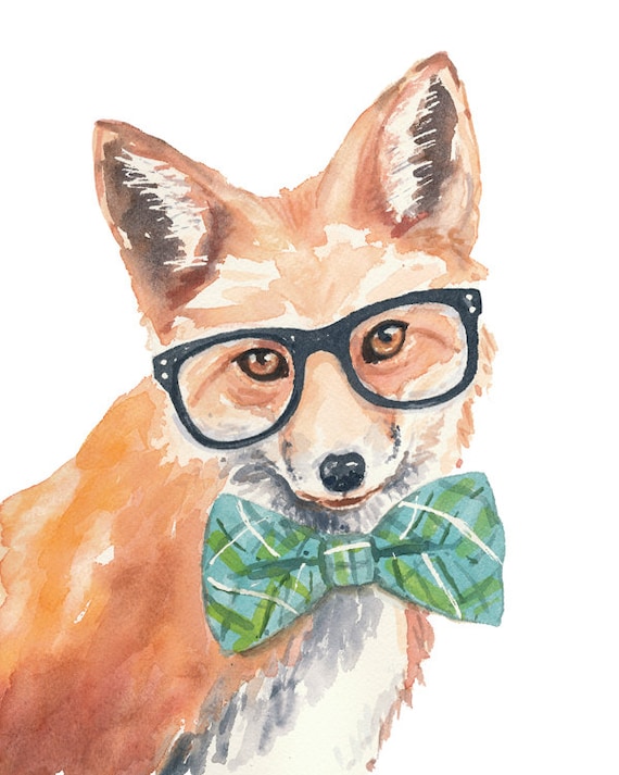 Original Fox Watercolor Painting 8x10 Watercolour Hipster