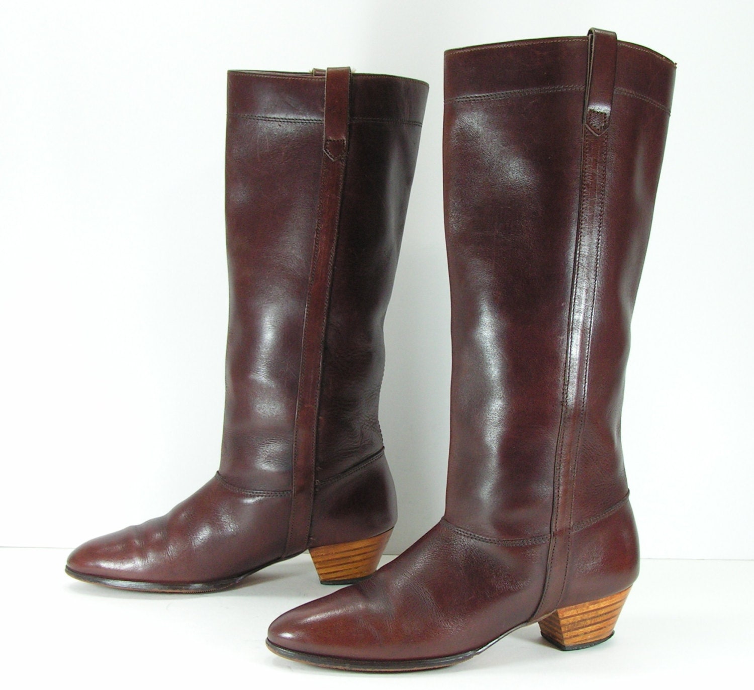 knee high cowboy boots 7 b m brown vintage equestrian western