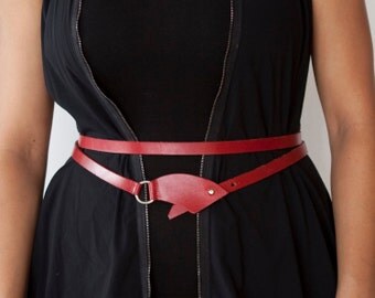 Thin Red Leather Belt, Configurable Belt, Womens Red Belt - the Chica