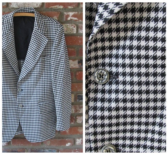 Men's Black and White Houndstooth Blazer Vintage