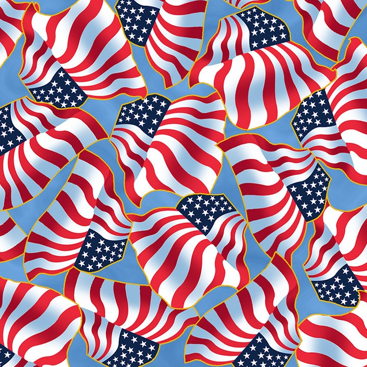 ON SALE American Flag Fabric Patriotic Fabric Quilting