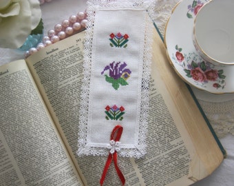 Victorian Lace Pretty Flowers Cross Stitch Book Mark-Free Shipping