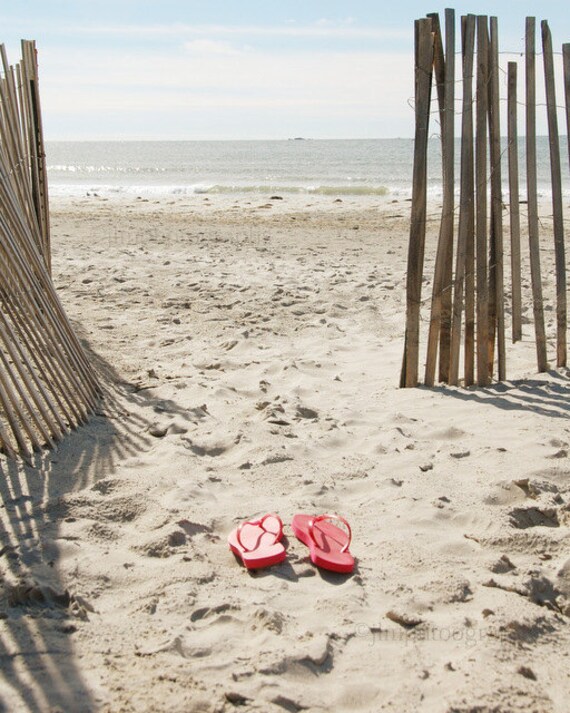 Red Flip Flops Sandy Beach Beach Themed Decor Summer Day