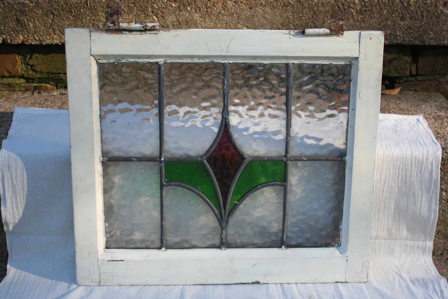 Antique Victorian Era Stained Glass Window from England Floral