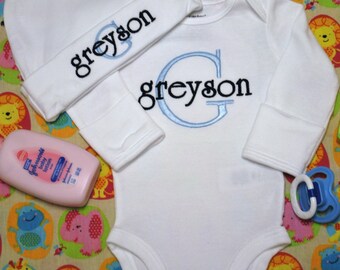 Newborn Boy Coming Home Outfit Newborn Boy Clothes Newborn Baby Boy Outfit Baby Boy Gift Newborn Boy Hat Take Home Outfit Monogram Boy