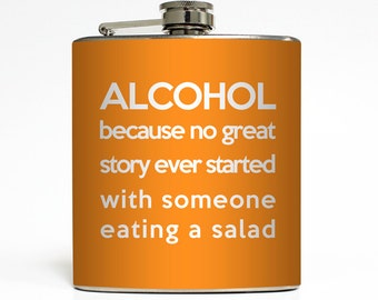 Funny Alcohol Definition Flask Liquid Courage Groomsmen College Drinking Guys 21 Birthday Gift Stainless Steel 6 oz Liquor Hip Flask LC-1119