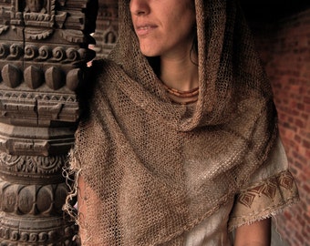 DISCOUNTED !! Shawl Scarf Wrap Light made ofLInen in Natuiral linen color Transparent Vintage Romantic