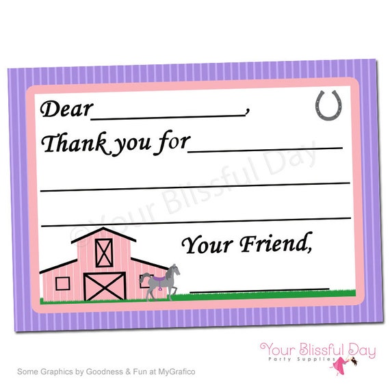 PRINTABLE Girl Equestrian Party Fill-in-the-blank Thank You Cards Il_570xn