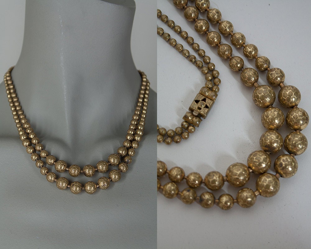 SALE Vintage 1940s Jewelry / 40s Double Multi Strand Brass