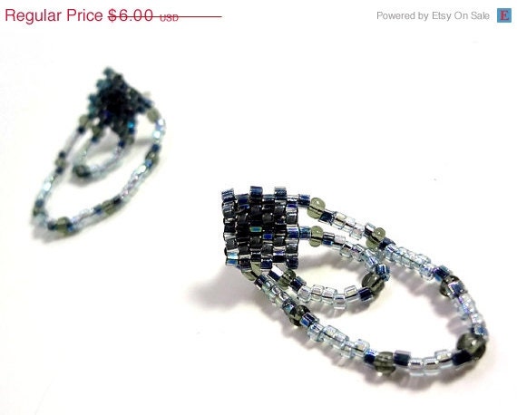 SALE Stormy Dark Blue and Silver Beaded Earring Posts