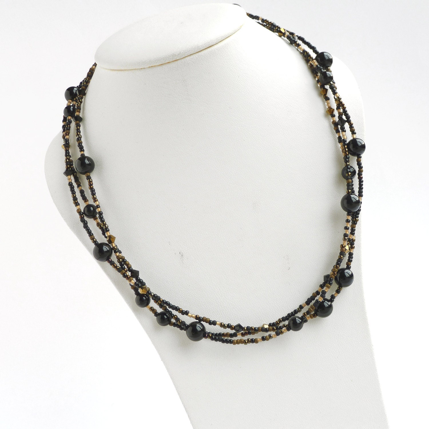 Black Twisted Necklace Jet Black and Gold Necklaces Onyx