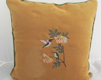 18 x 18 Throw Pillow - Hummingbird Pillow - Embroidered Throw Pillow