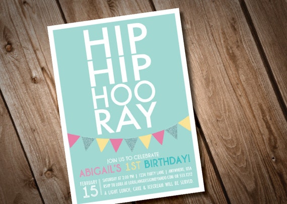 DIY Printable Modern Hip Hip Hooray Birthday Invitation Il_570xn