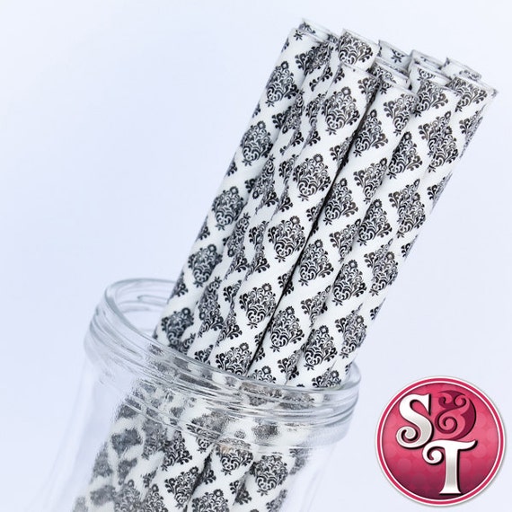 Damask Black Party Paper Straws - Cake Pop Sticks - Pixie Sticks - Qty 25 Il_570xn