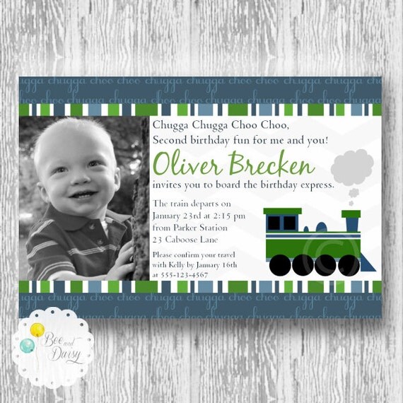 Train Invitation for Birthday Party or Baby Shower - Boys DIY Choo Choo Printable Photo Invite by BeeAndDaisy Il_570xn