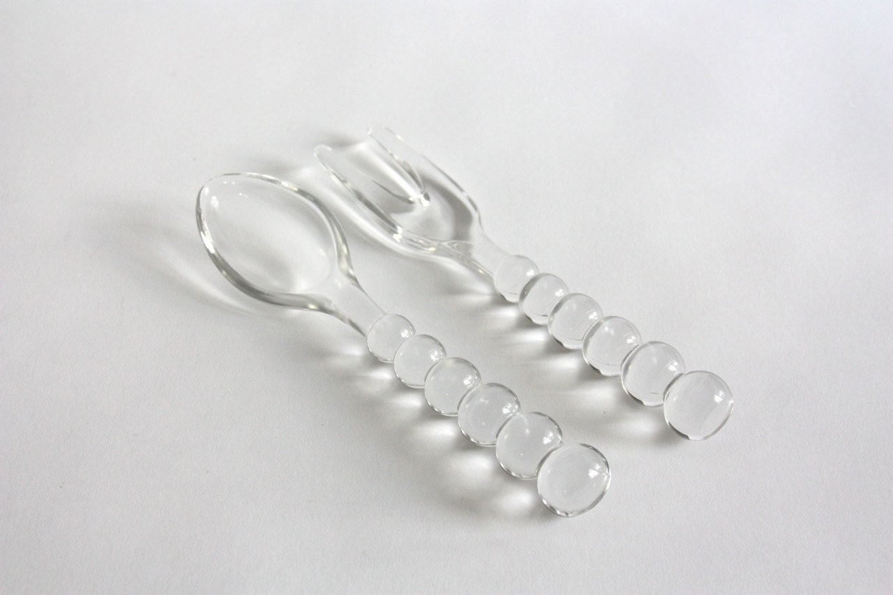 Vintage Set of Glass Salad Servers, Fork and Spoon Haute Juice
