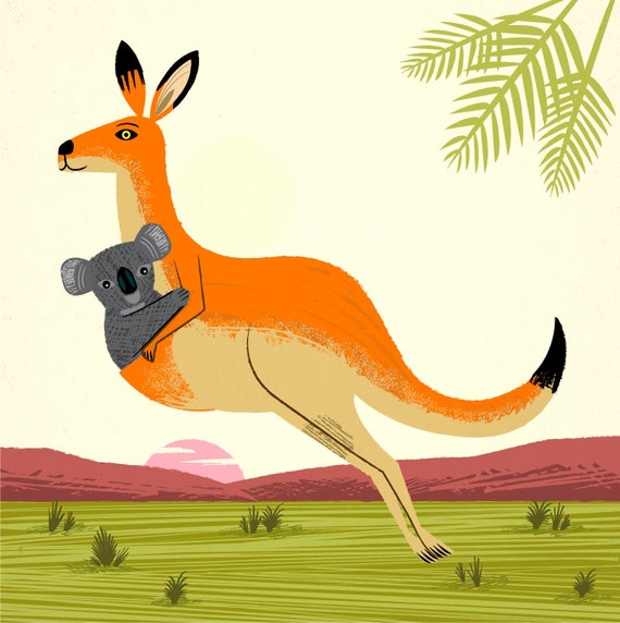 The Kangaroo and the Koala - Animal Art - Children's illustration - Wildlife / Nature - Limited Edition Print - iOTA iLLUSTRATION