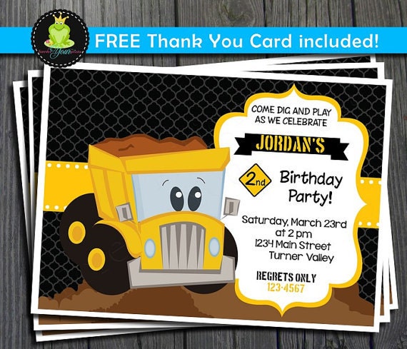Construction Birthday Invitation - FREE Thank You Card included Il_570xn