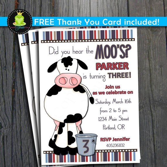 Cow Birthday Invitation - FREE Thank You Card included Il_570xn